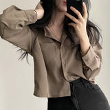 Fongt Chic Vintage Clip Fashion Design Sense Small Single-L Daughter Shirt Short