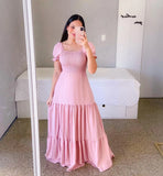 Fongt New Spring And Summer Women's Dress A Word Broken Shoulder Long Pure Fairy