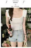 Fongt Ice Silk Lotus Leaf Side Small Flying Sleeve Sleeve Vest Design Small Sense Of Small Summer Outside Through The Knitted Sleeveless