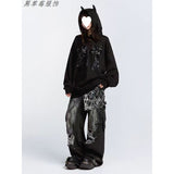 Fongt Street Ins Do Old Tuxed Hole Jeans Women's New High-Rise Loose Thin Leg Pants