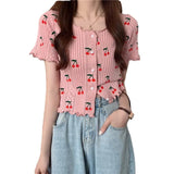 Cherry Short Sleeve T-Shirt Women's Summer Thin Ins Design Small High Waist Short-Sleeveed Knitted Jacket