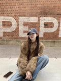 Fongt 2025 Brown Short Eco-Friendly Fur High Fashion Lazy Blouse