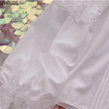 Shirt White Elegant Women Preppy Style Blouses Cute Peter Pan Collar Lace Ruffle JK Shirts Girls Long Sleeve Blusas Mujer-Outfit