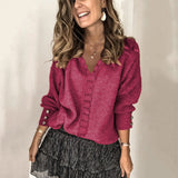 Fongt 2025 New Lace V-Necked Jacket Sweater Lady Loose Long-Sleeved Solid-Colored Sweater