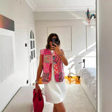 Fongt Literary Retro Wearing Waist Vest Vest Printed Tie Cotton Vest