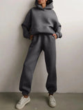 Piece Sets Women Tracksuit Winter Fleece Solid Long Sleeve Hoodies Jogger Pants Suits Female Casual Fashion Loose