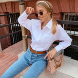 Blue and White striped Front Pockets Blouse Turn Down collar Long Sleeve Casual Shirts 2020 New Office Lady Women
