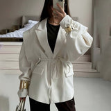 Fongt Jacket Female High Sense 2025 Spring And Autumn Women's Temperament Commuting Waist Tie Cushion Shoulder Suit Jacket