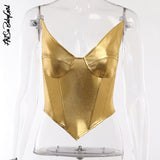 Tube Top Women Corset Tops Y2k Fashion Metalling Clothing Style Summer New V Neck Slim Solid Tank Top Bustiers