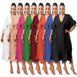 Fongt New Women's Handmade Knitted Hand-Through Tassel Dress-Outfit