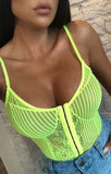 Women Neon Green Orange Stripe Lace