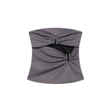 Fongt Design Metal Decoration Folded Breast 2025 Summer Sexy Shoulder Repair Short-Term Waistcoat Woman