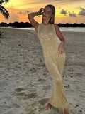 Fongt Beach Dress Sexy Knitted Bare Back Bli亮 Tight Bikini Shirt Sunscreen Woman