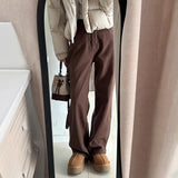 Fongt Jeans Women Plus Velvet Thick 2025 Autumn And Winter High-Waisted Narrow Version Of Straight Trousers Small Drag Broad Leg Pants