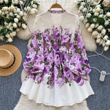 Fongt Elegant V-Neck Single-Drace Printed Dress Women To Collect Waist Thin A-Word Short Dress 2025 Spring Dress