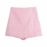 Spring Plaid Textured Double-Breasted Suit Coat Textured Mini Skirt Suit-Outfit