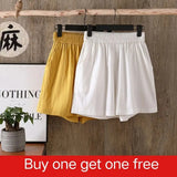 Women's Summer Shorts 100% Cotton High Waist Shorts Loose Casual Solid Shorts Pants Streetwear Elastic Waist Buy One Get