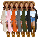 Fongt New Women's Pure Color Casual Sweater Cardigan Long Coat-Outfit