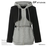 Fongt New Splicing Colliding Color Fake Two-Piece Chain Can Be Waist Hooded Jacket Dress 1626