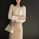 Women's Chiffon Dot Print Shirt Spring Fall Korean Loose 4xl Casual Blouses Chic Camisas Elegant Long Sleeve Pullover Tops