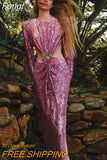 2023 New Women's Sexy Backless Waist Hollow out Design Leg Length Sequins Diamond Elegant Celebrity Party Evening