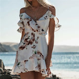 Brand New Women Party Lace Flower Backless Mini Dress Summer Sexy Sling Spaghetti straps Deep V Neck Wedding Club