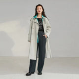 Suit Collar Full Regular Sleeve Long Straight Trench Office Lady Solid Spring Double Breasted Mid-length