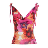 Fongt Cloth Forget Retro National Style Print Folded Bracing Strap Net Yarn Hottie Sexy Sling Suit