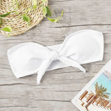 Strapless Ruched Swimsuit Women Fashion Solid Color Bow Knot Bathing Suits Beach Wear Solid Color Straps Bikinis Tops-Outfit