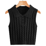 Fongt Sweater Women's Knitted Vest Twisted Flower Sleeveless Collar Button Cover Small