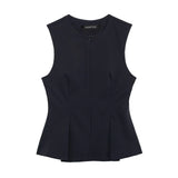 Fongt Women's New Round-Neck Body Decoration Niche Design Feel Sleeveless T T-Shirt