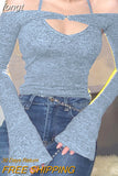 Top Women Long Sleeve T-Shirts 2 Piece Tops Halter Tanks Backless Crop Top Off Shoulder Tees Sexy Christmas