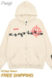 Vintage Gothic Printed Sweatshirt Hoodie Women's Grunge Zipper Hoodie Handgun Printed Wool Hoodie Women's