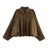 Fongt Women's 2025 Spring New Fashion Pilot Bat Sleeve Zipper Jacket T-Shirt
