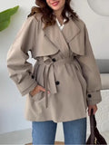 Fongt Women's Long-Sleeved Solid Color Tie Button Stormcoat
