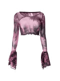 Cropped Flare Cuffs Mesh Blouse-Outfit