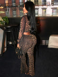 Fongt Has K24ST395 2024 Autumn New Sexy Leopard-Print Hottie High-Rise Umbilly Pants