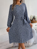 Wind Shooting Autumn And Winter New Leisure Long Sleeves Chopped Flowers Hundreds Of Folded Skirts Women's