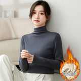Modal Pullover Tops Women Casual Slim Thicken Fleece Lined Tshirt Korean Half Turtleneck Lambwool Fluff Tee Warm
