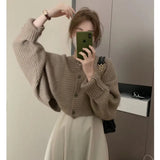 Korean Khaki Cropped Jumper Women Batwing Sleeve Sweater Cardigan Harajuku Classic Elegant Basic Oversize Knit Top