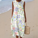 Fongt And Summer 2025 New Sleeveless Casual Print Temperament Dress Dress Body Small Fresh Casual Dress