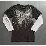 Fongt Street Trendy TAPOUT Printed T-Shirt Fake Two-Piece Blouse Casual Hip-Hop Long-Sleeved T-Shirt