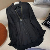 Lady Single-breasted Loose Blouse Spring Autumn Commute Turn-down Collar Women's Clothing Korean Stylish Irregular Shirt-Outfit