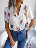 Fongt Spring And Summer Temperament Suit Collar Feather Loose Short-Sleeved Shirt Women's Clothing