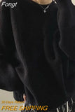 Gothic Style Punk Black Knitted Sweater Women Oversize O-neck Goth Grunge Knit Pullover Korean Fashion Long Sleeve