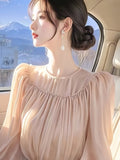 Fongt Design Temperament Wood Ear Top Lady 2025 Spring Super Beautiful Waist Chiffon Tide