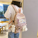 Fur-Ball Backpack Women Waterproof Backpacks for Teenage Girls Schoolbag Transparent Drawstring Pocket Student Travel
