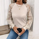 Fongt Hollow T-Shirt Lace Splicing Long Sleeve Top