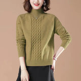Mock Neck Ribbed Knitted Tops Women Casual Thick Warm Twist Sweaters Korean Basic All Match Bottoming Knitwear