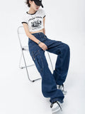 Waist Blue Womens Loose Jeans 2023 Streetwear Fashion Y2K Pockets Straight Leg Denim Trousers Retro Mom Jeans Cargo